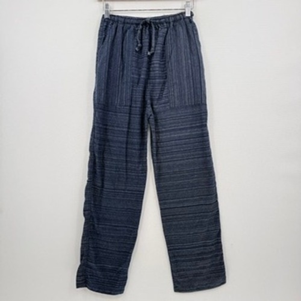 Made in Thailand Wide Leg Pants Women Medium Blue Striped Rayon Boho Gorpcore
